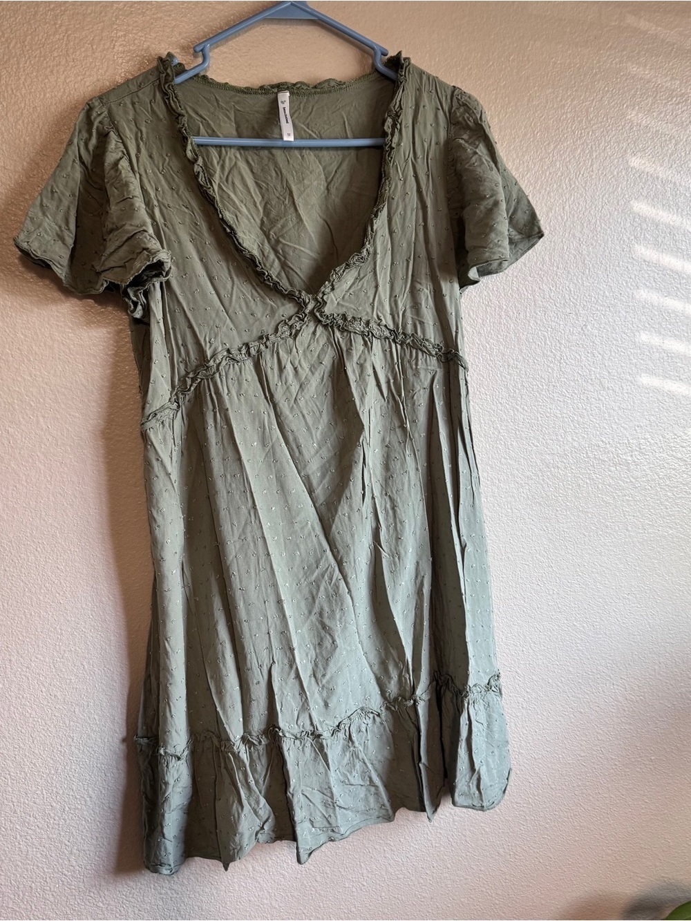 Bench Olive Green Mini Dress with V-Neck and Ruffle Trim